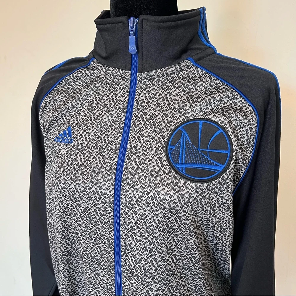 Adidas NBA Golden State Warriors Gray Static Blue Black Zip-Up Men's Jacket Sz S